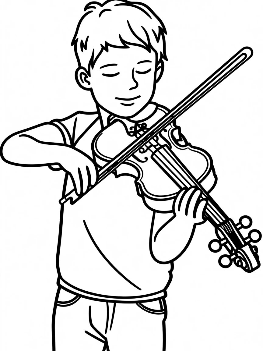 A focused musician playing a violin with eyes closed