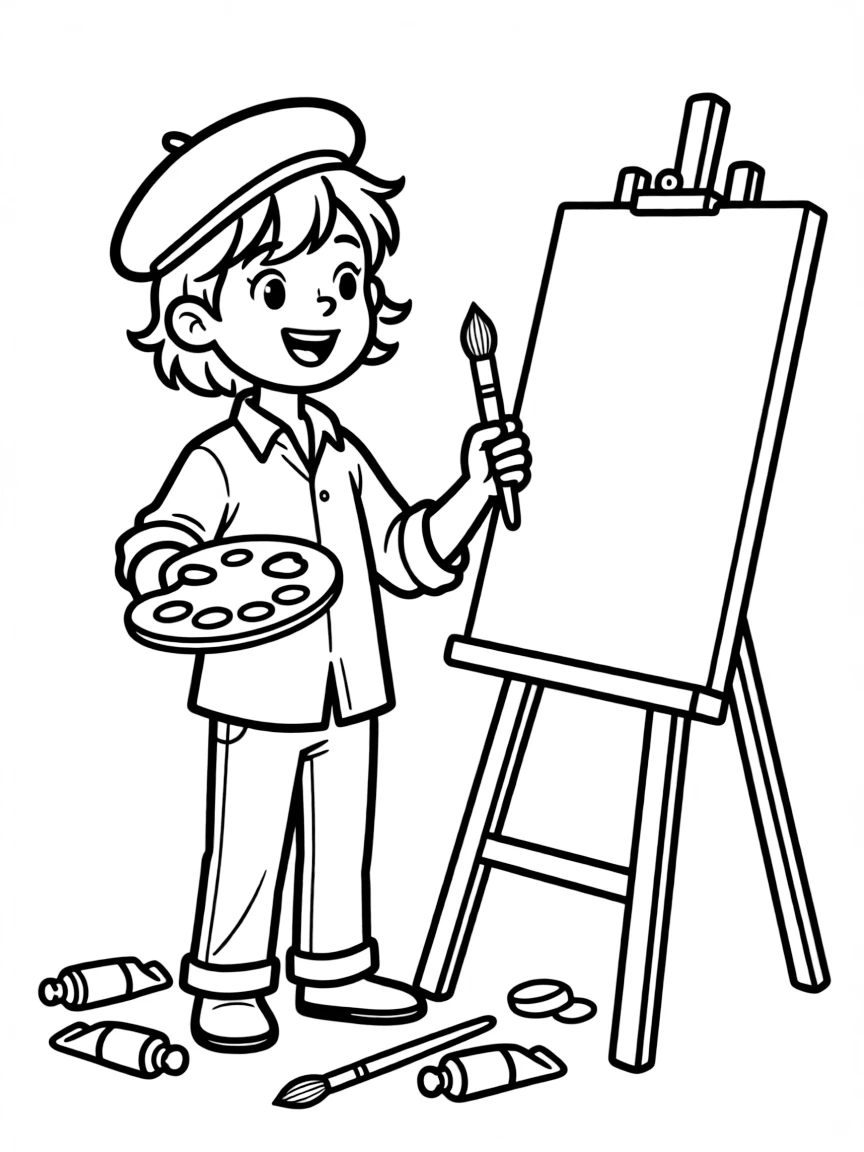 A passionate artist with a beret and palette creating a masterpiece