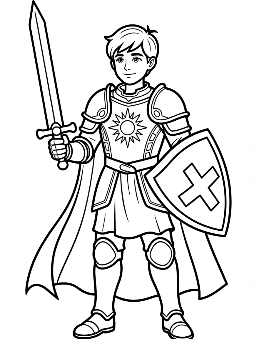 A noble paladin with ornate armor and a holy symbol