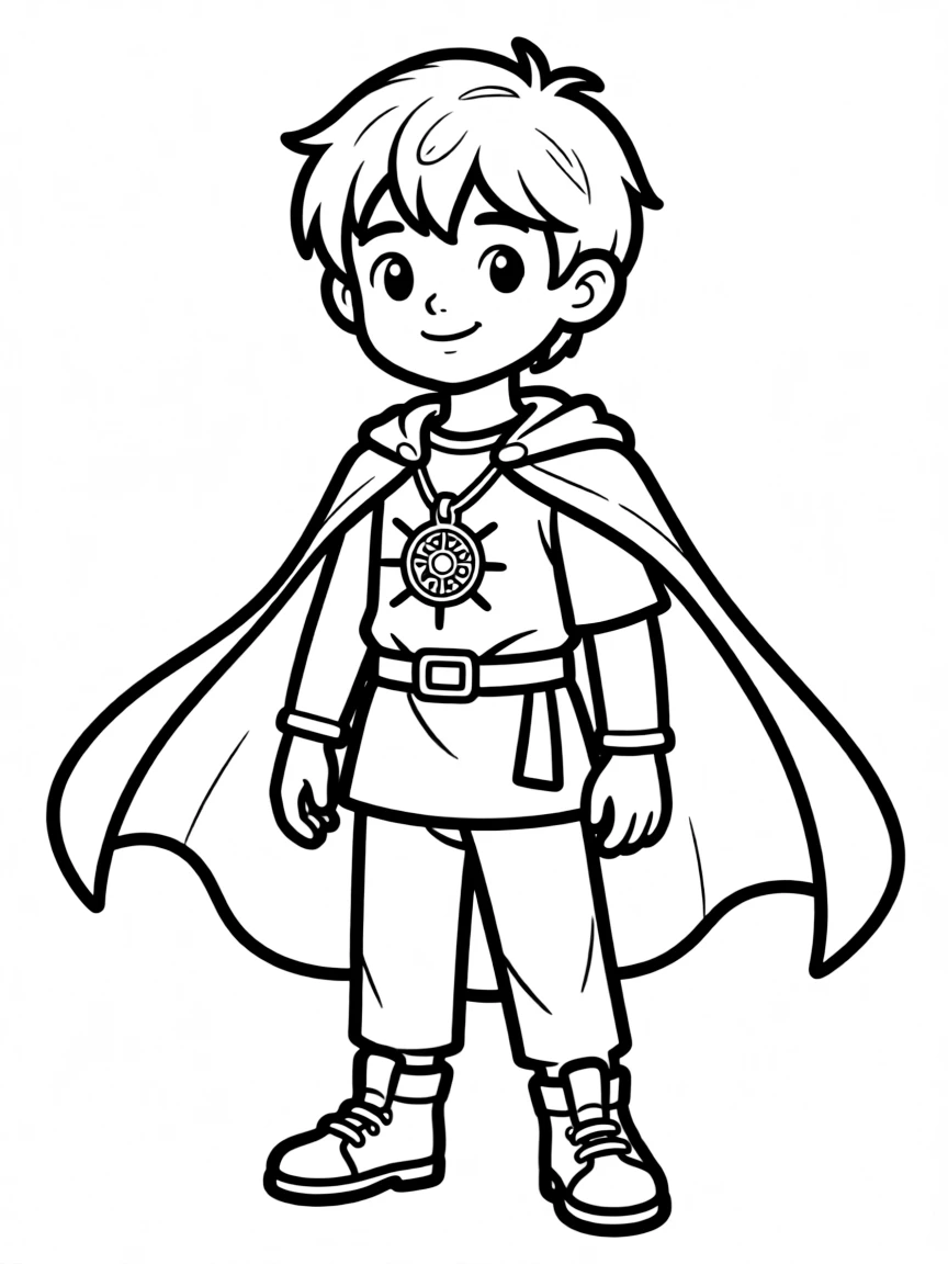A magical boy with a cape and mystical amulet