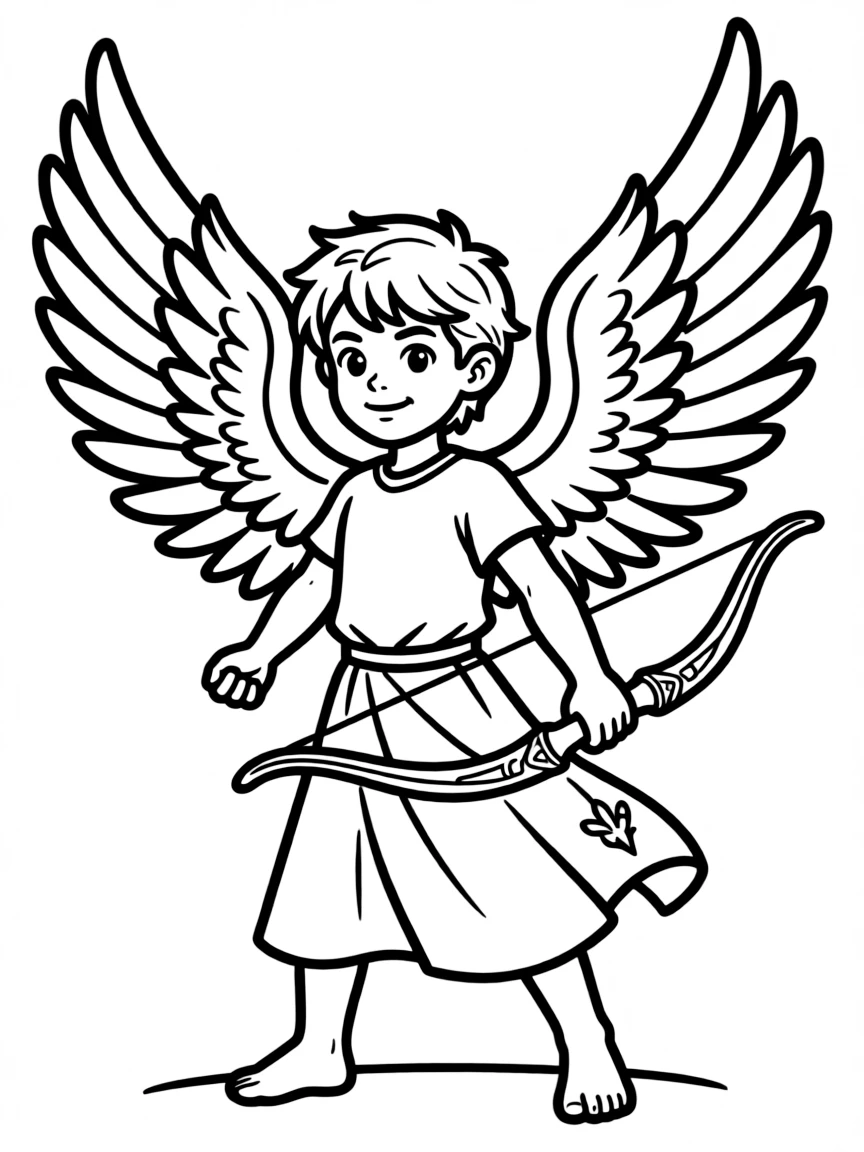 A magical warrior with angel wings and sacred bow