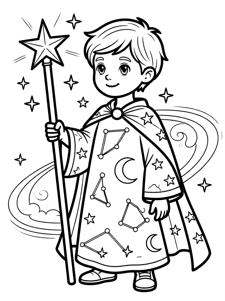 A celestial magical protector with constellation patterns