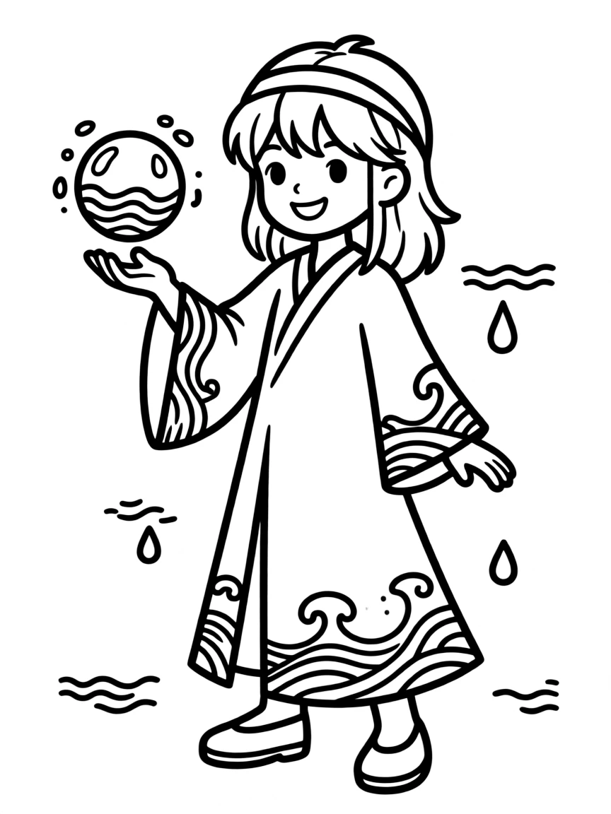 A water-element magical user with wave-patterned outfit