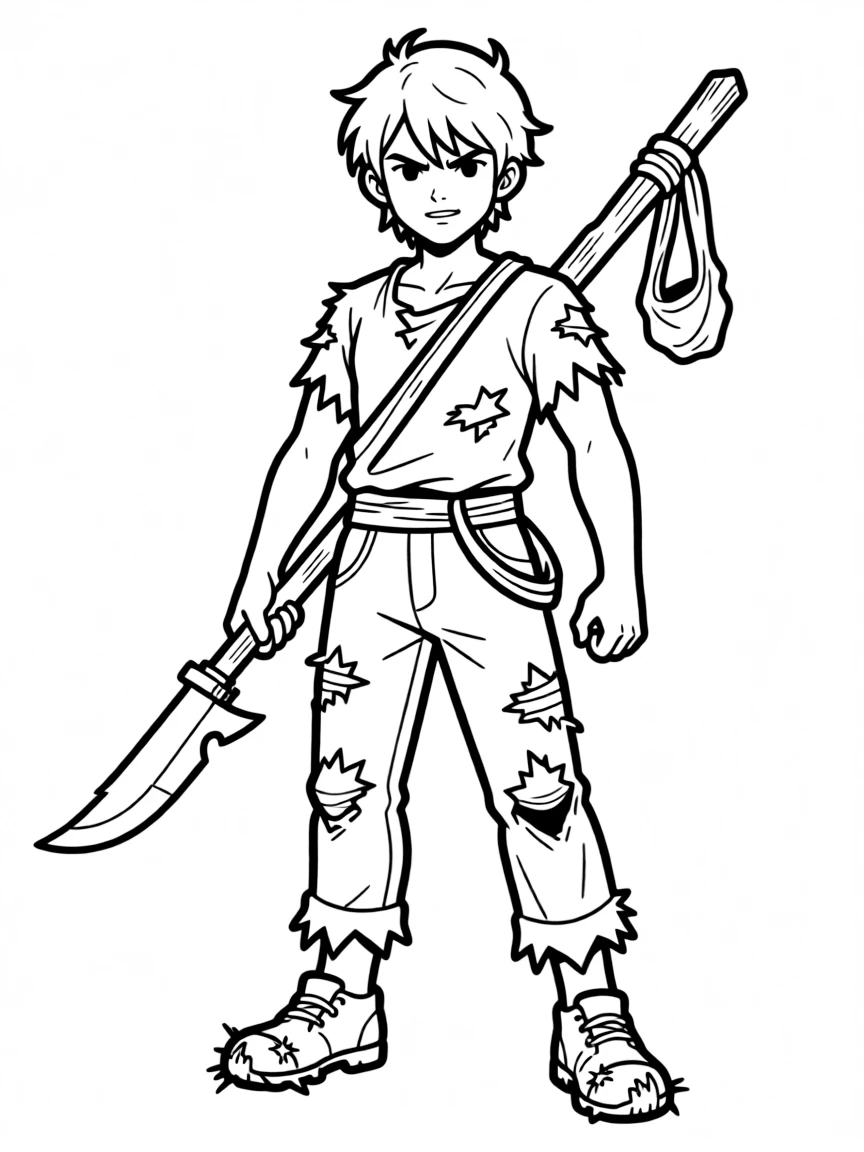 A rebel fighter with tattered clothes and improvised weapons