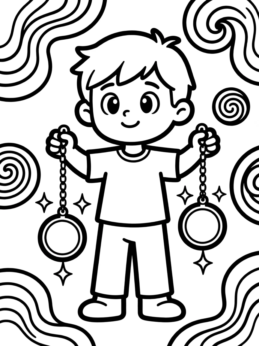 A mind controller with hypnotic jewelry and patterns
