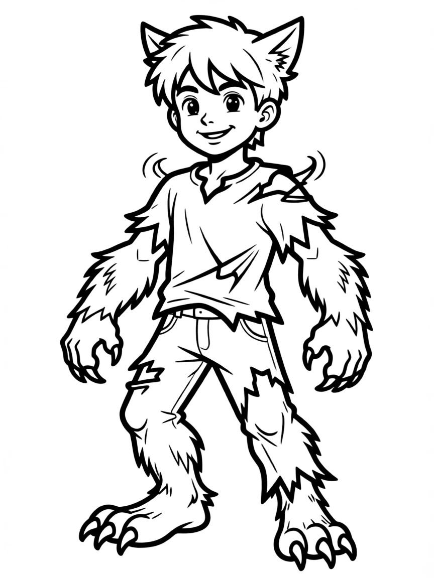 A werewolf mid-transformation with torn clothes