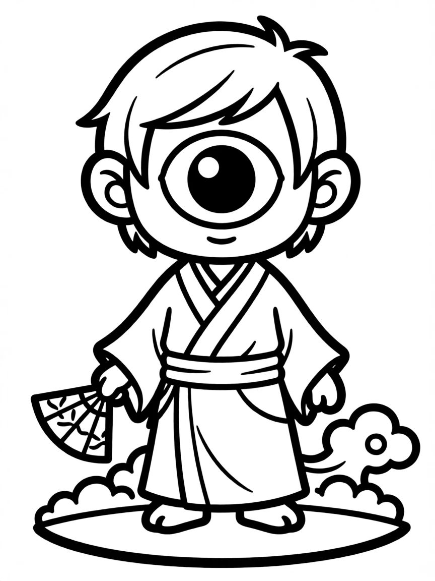 A yokai with one eye and traditional Japanese clothes