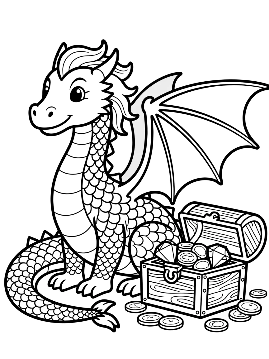 A Western dragon with scales and treasure
