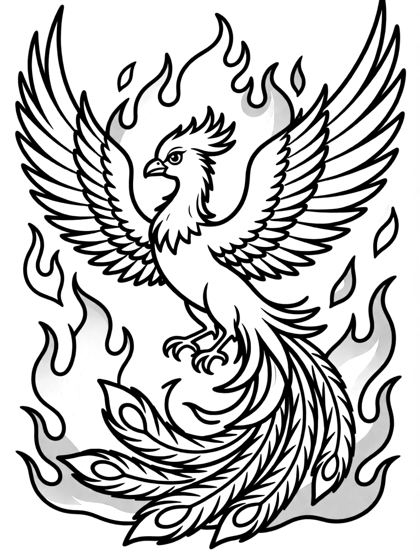 A phoenix with flames and rebirth symbolism