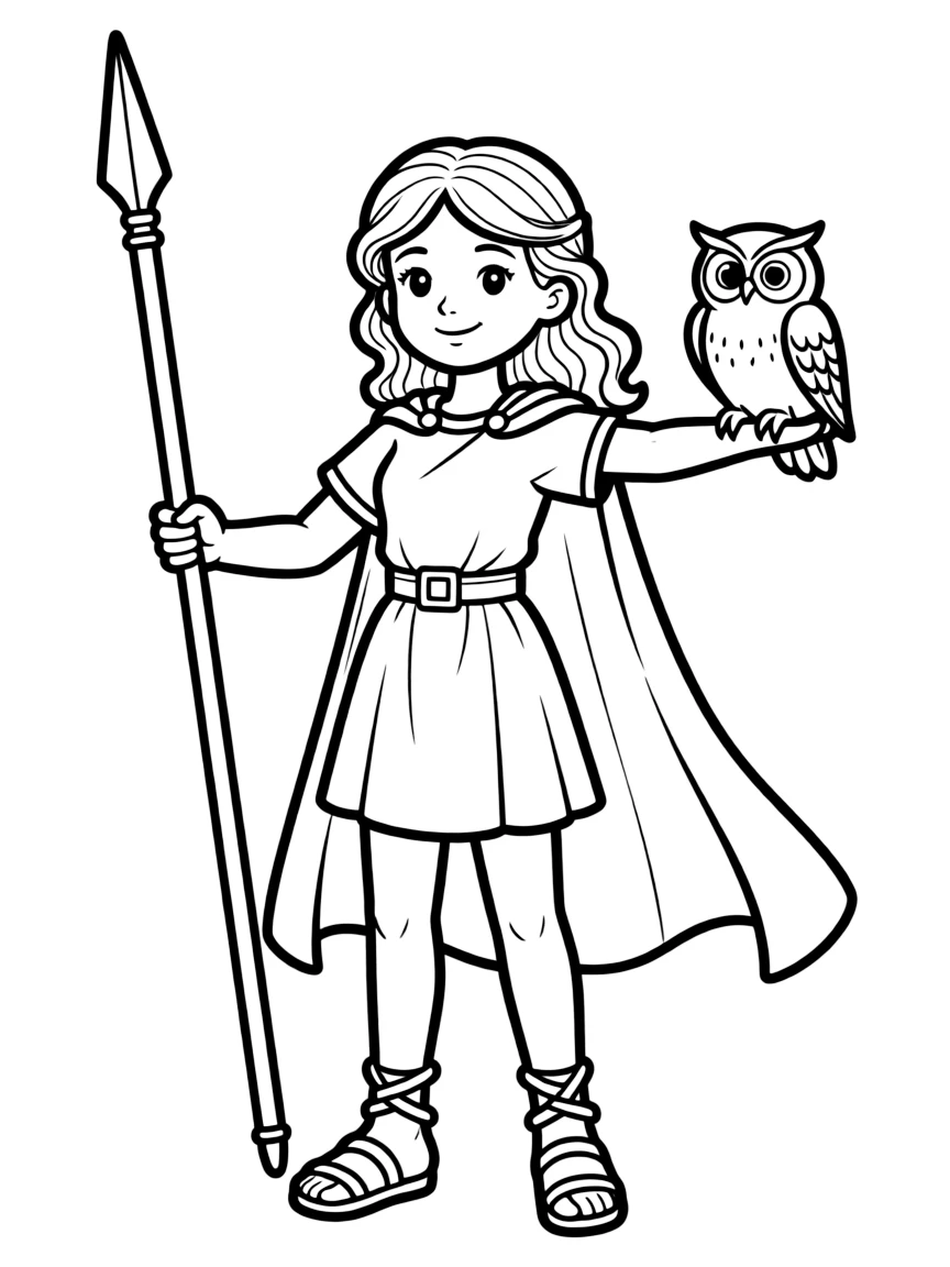 A warrior-like Athena with owl companion and spear