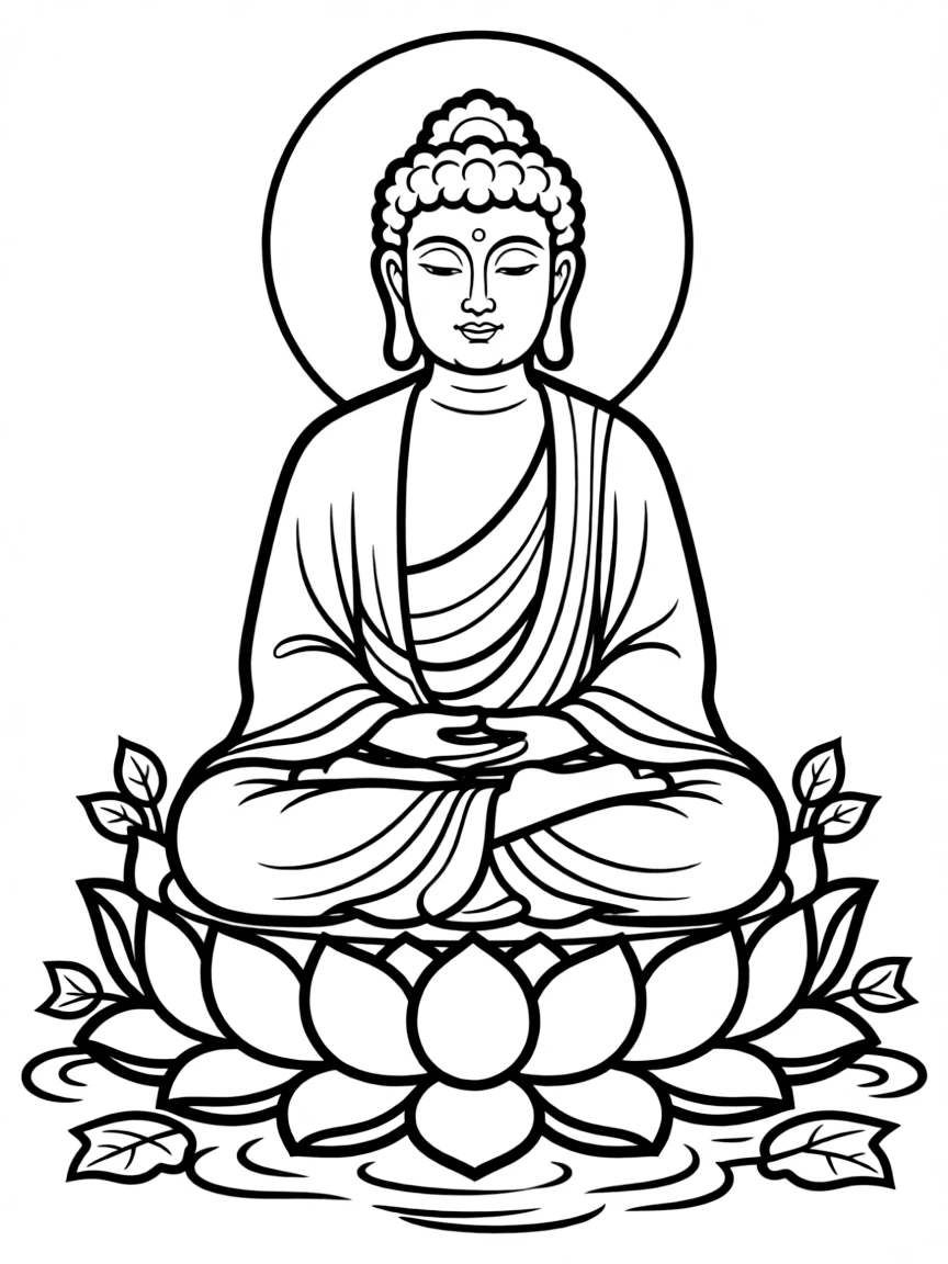 A serene Buddha with lotus flower and peaceful expression