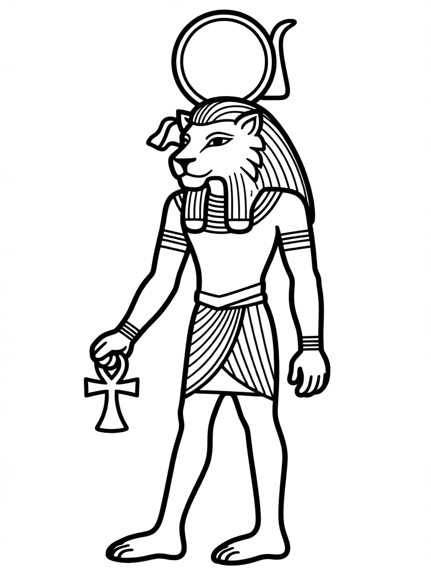 A fierce Sekhmet with lion head and sun disk