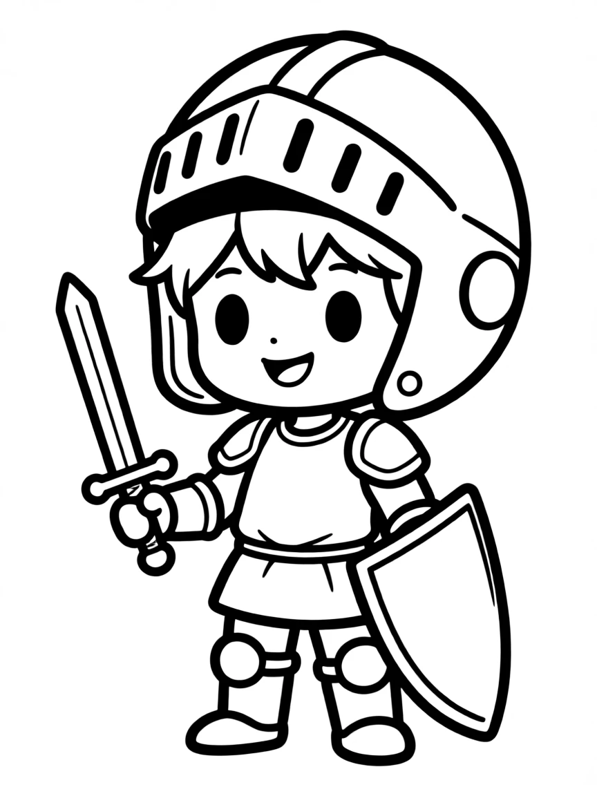 A chibi knight with oversized helmet and tiny sword