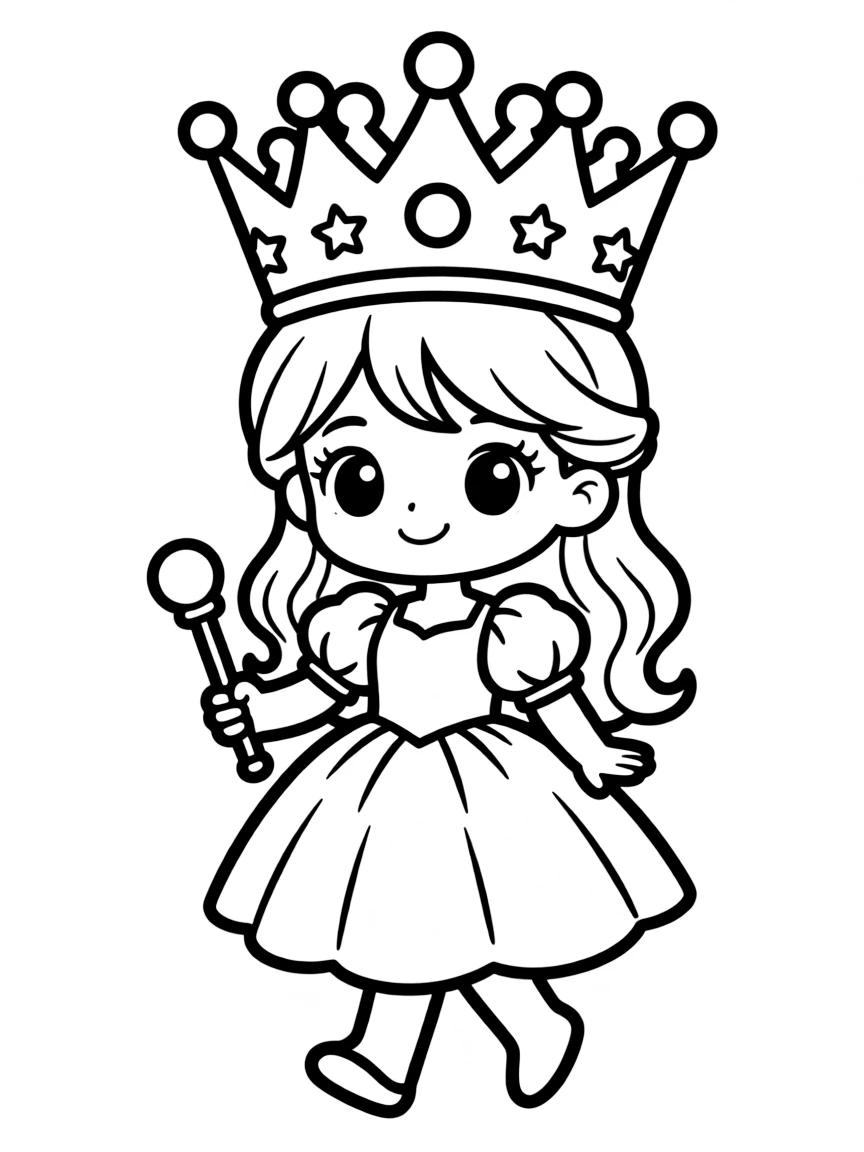 A chibi princess with enormous crown and tiny scepter