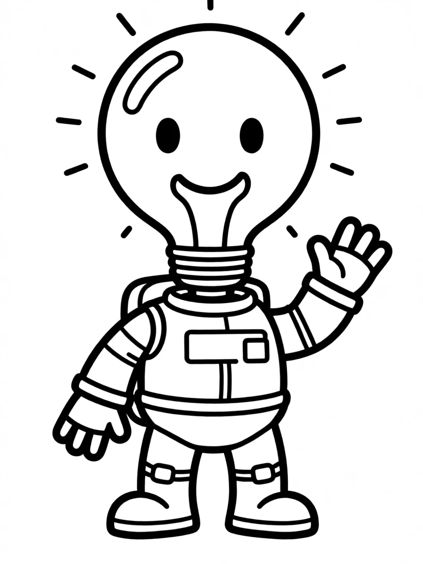 A chibi robot with lightbulb head and stubby arms