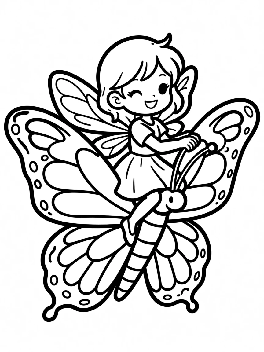 A chibi fairy riding a butterfly as a mount