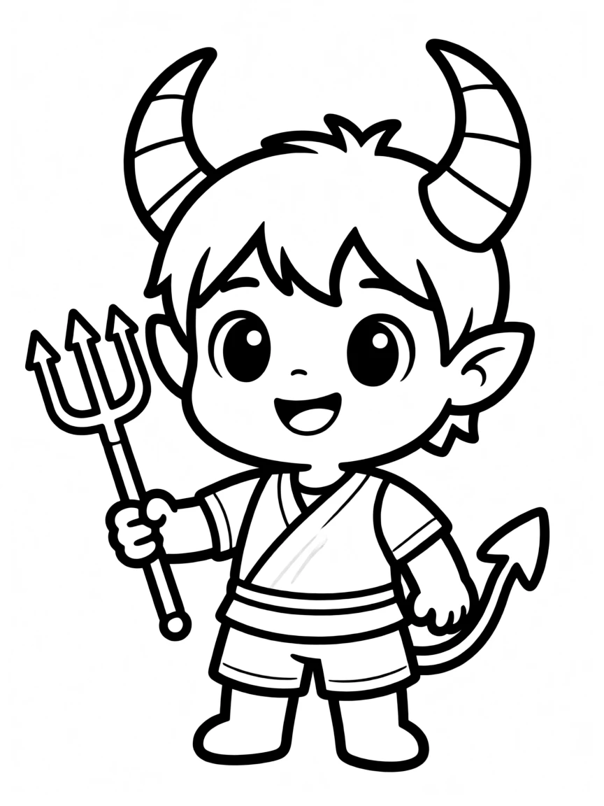 A chibi devil with tiny pitchfork and oversized horns