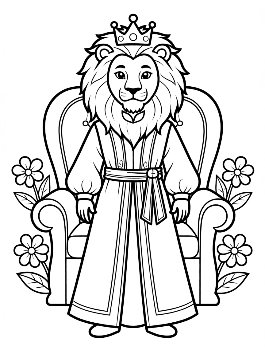 A lion-inspired royal with mane-like hair and regal attire