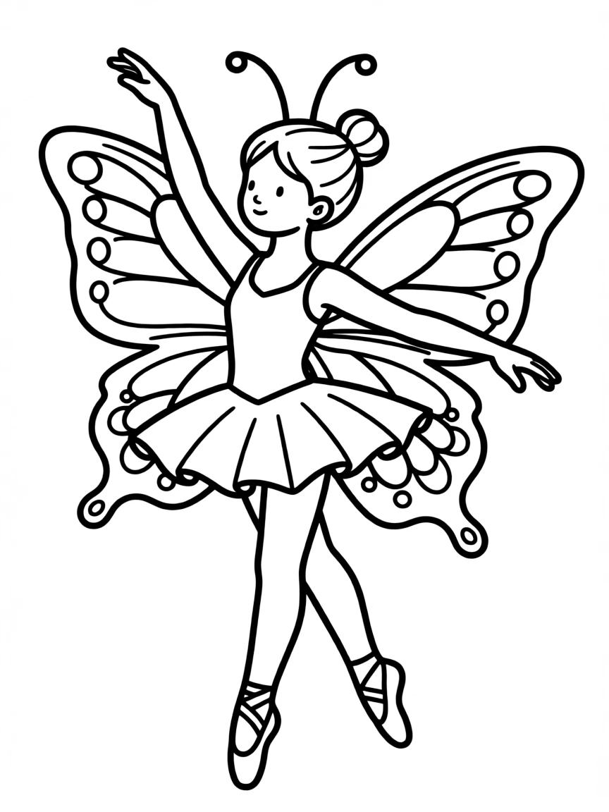A butterfly-themed dancer with wing-like sleeves and antennae