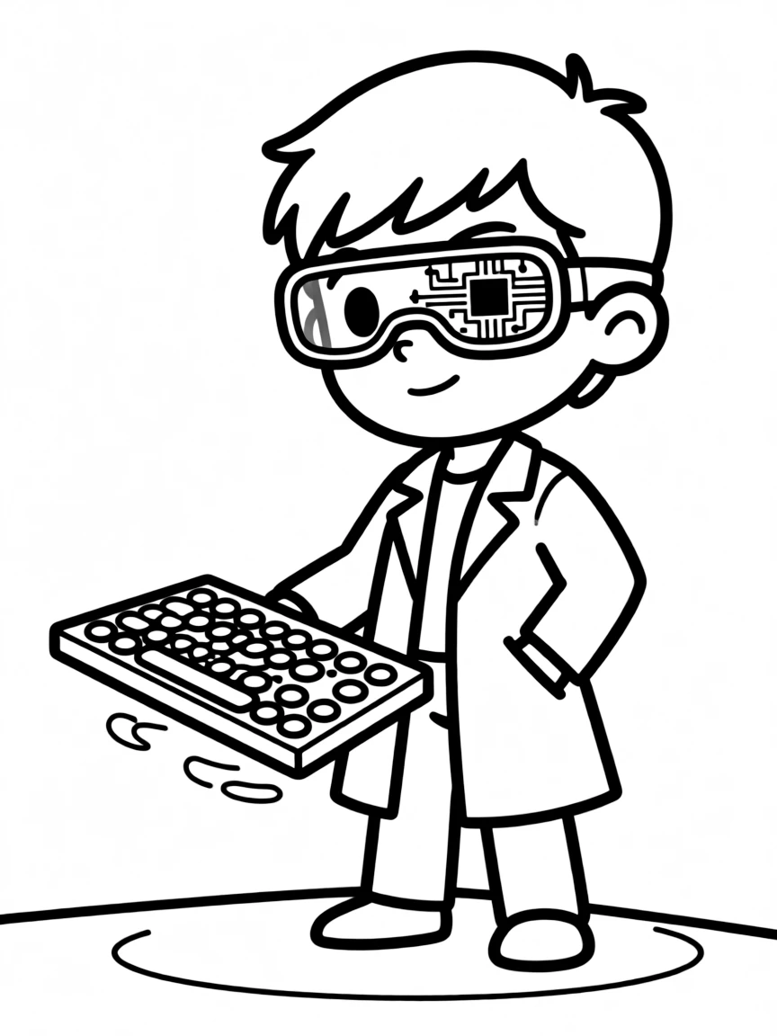 A cyber detective with digital monocle and virtual keyboard