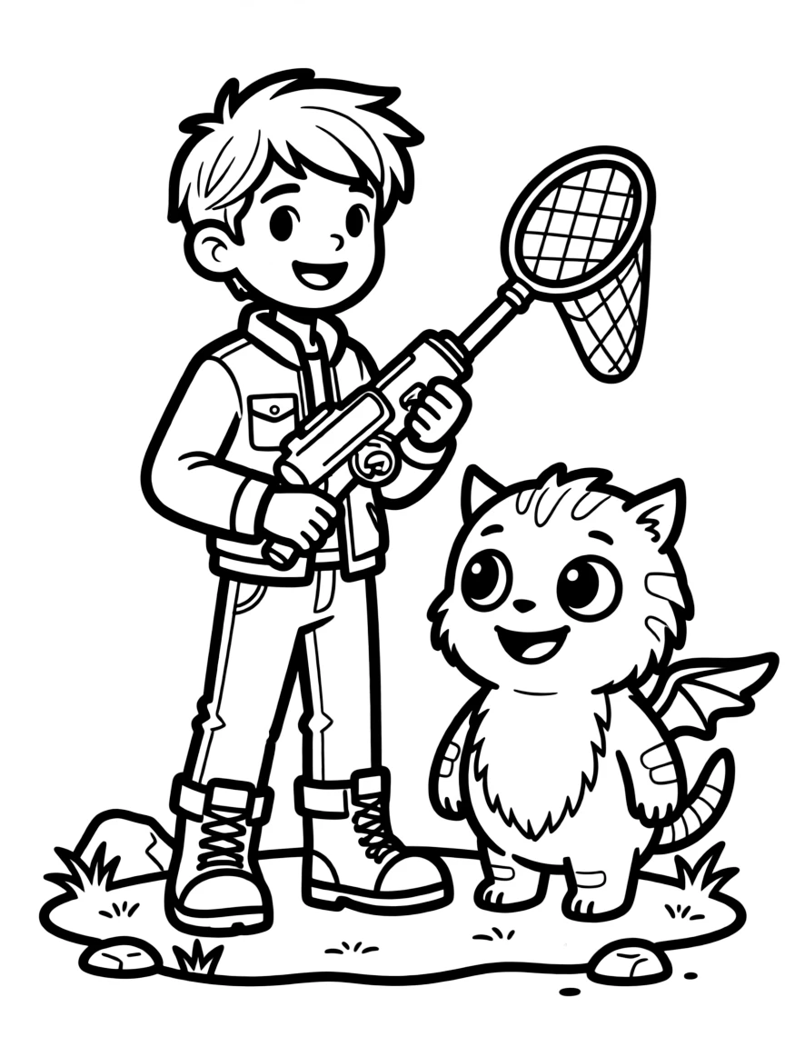 A monster tamer with capture device and creature companion