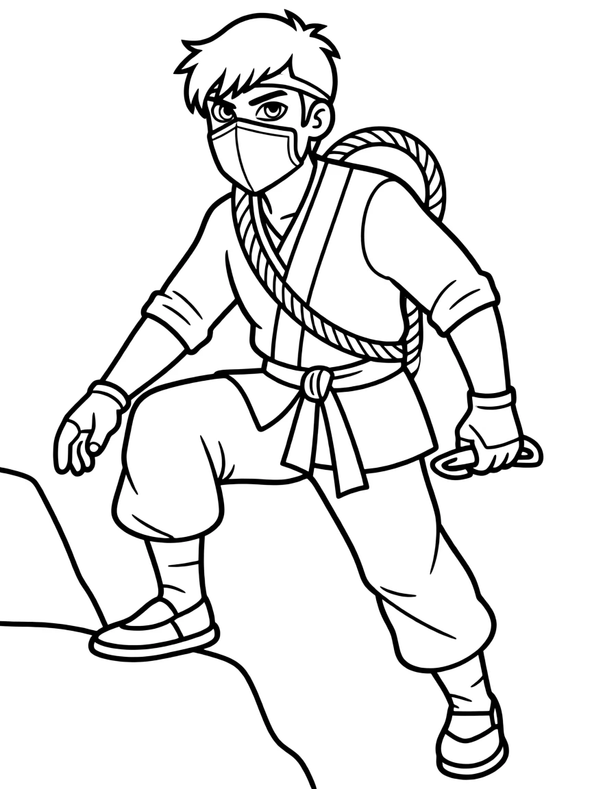 A ninja scout with face mask and climbing tools