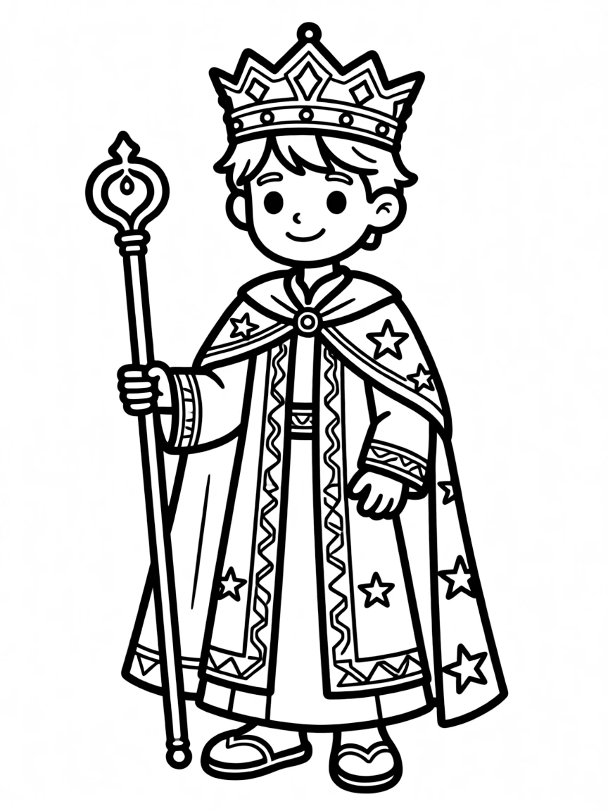 A young emperor with elaborate crown and ceremonial robes