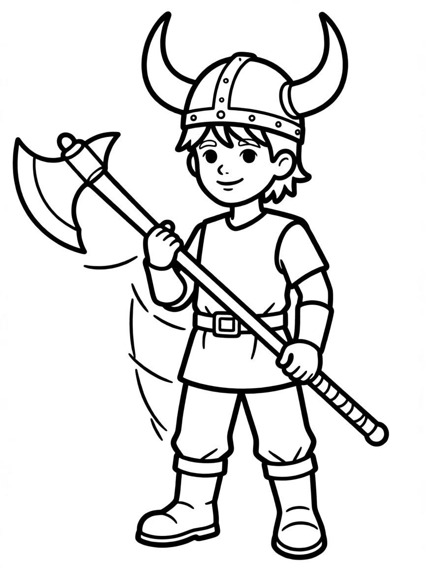 A Viking warrior with horned helmet and battle axe