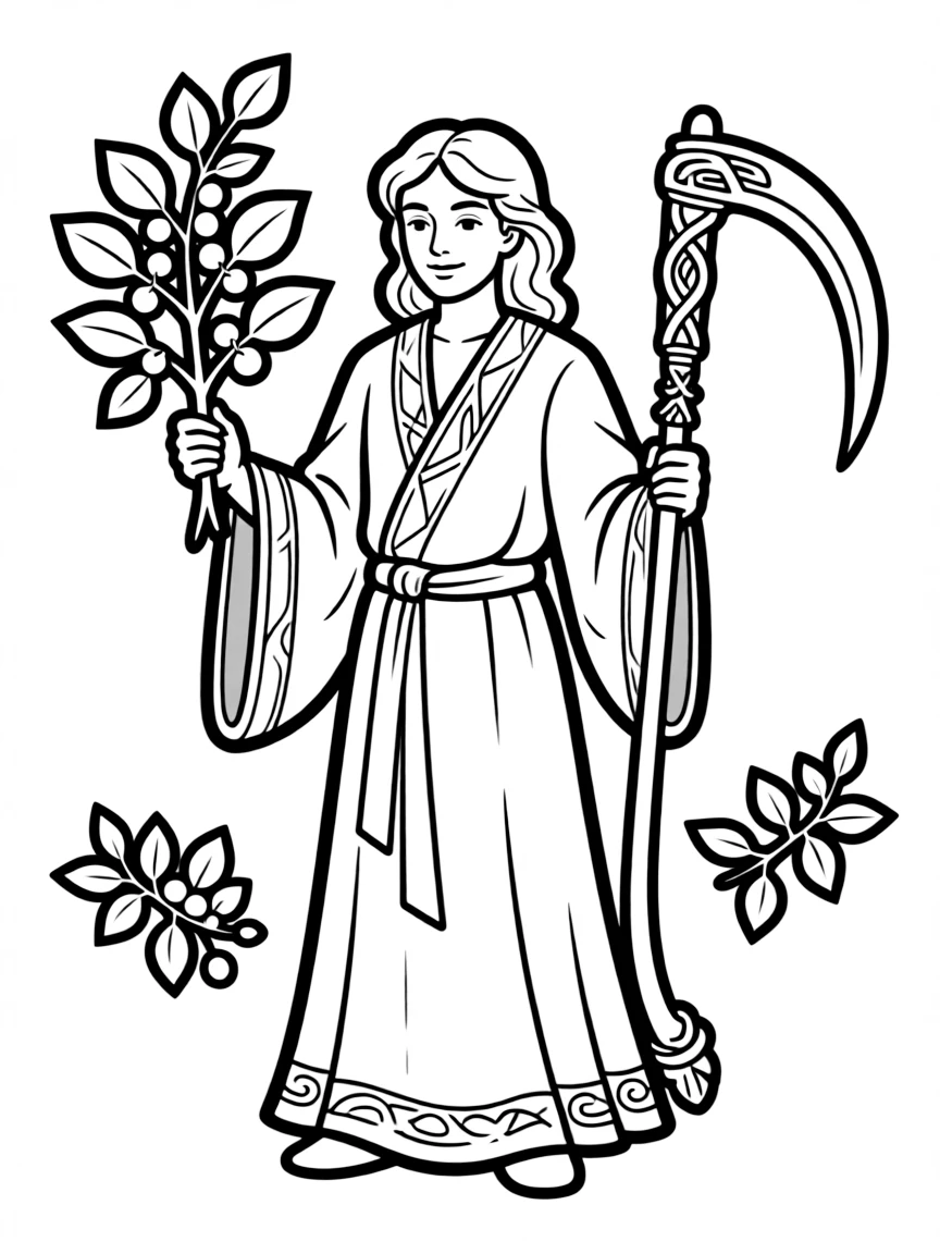 A Celtic druid with mistletoe and ceremonial sickle