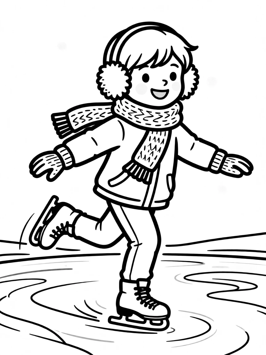 A winter ice skater with stylish scarf and earmuffs