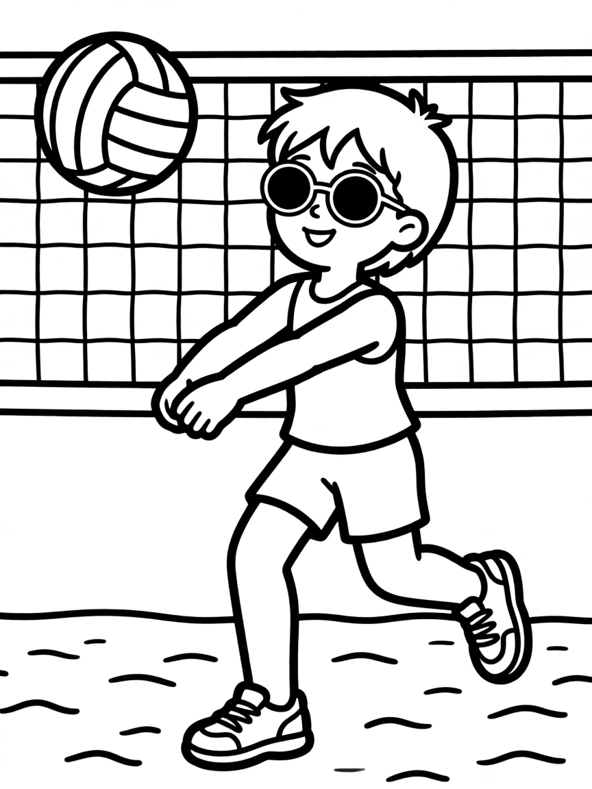 A summer beach volleyball player with sunglasses and sports gear