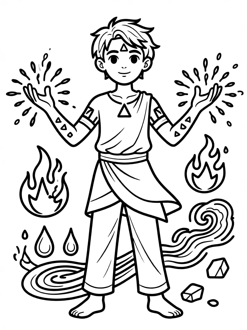 A human with emerging elemental powers and glowing markings