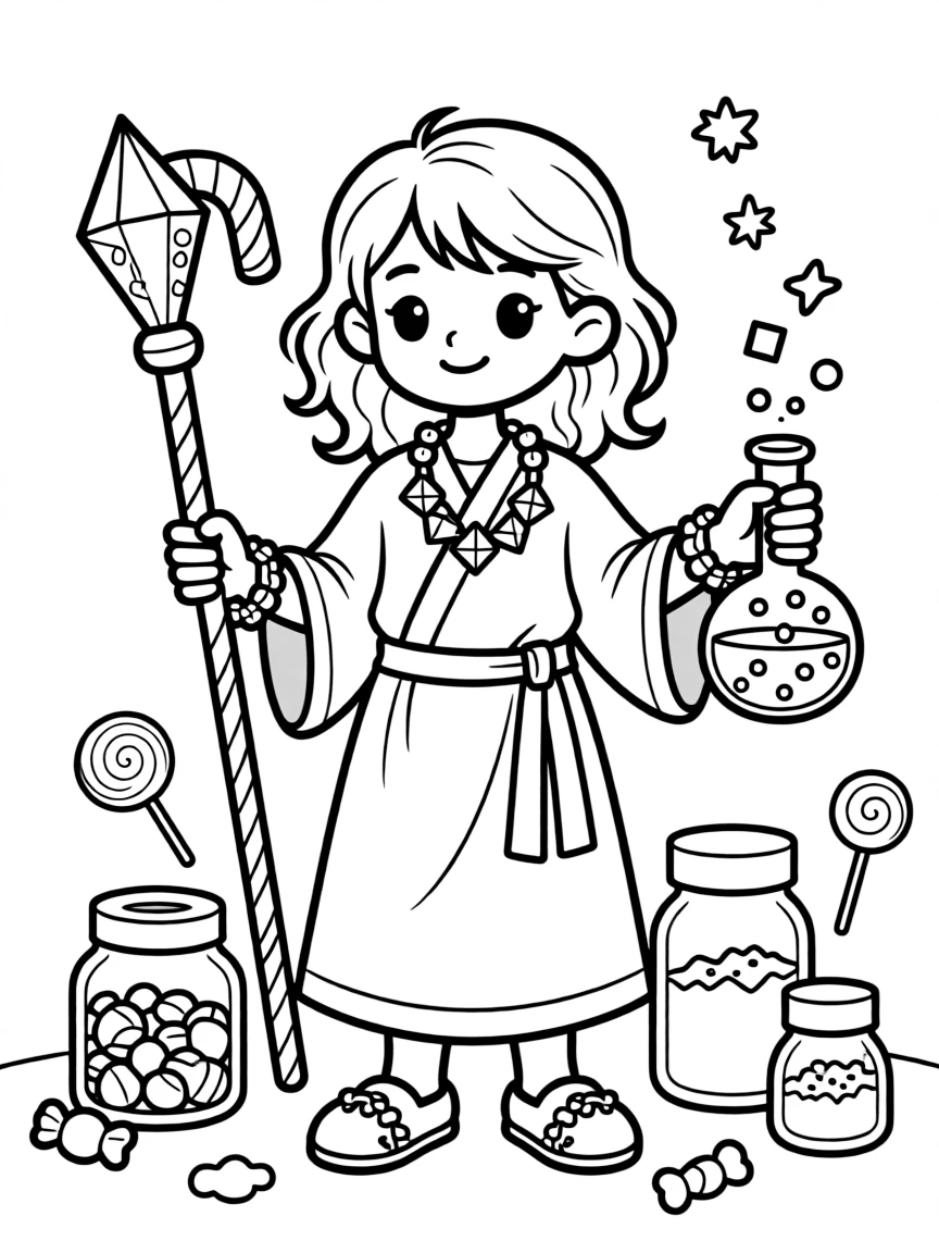 A candy alchemist with sugar crystal accessories