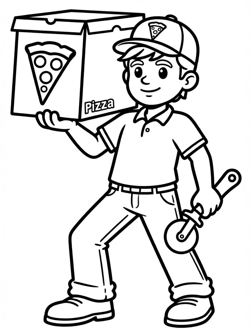 A pizza delivery hero with box shield and cutter blade