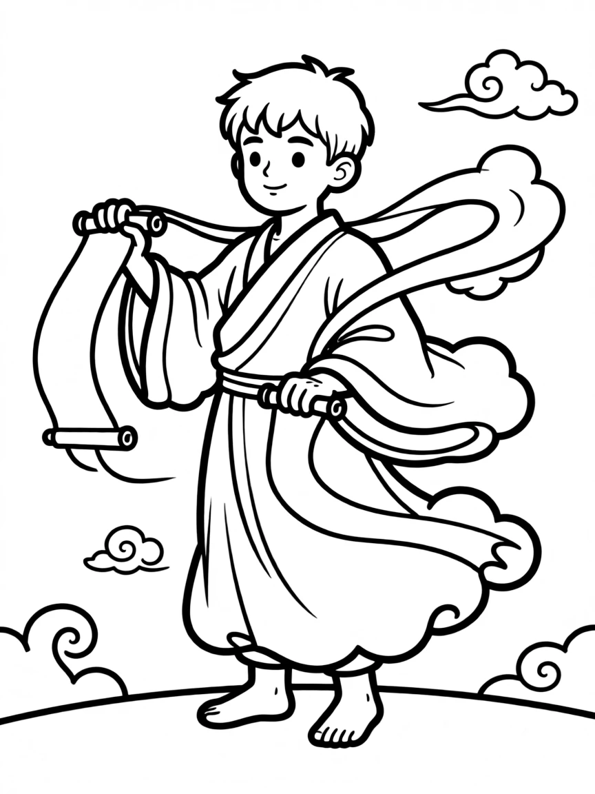 An air monk with cloud-like clothes and wind scrolls