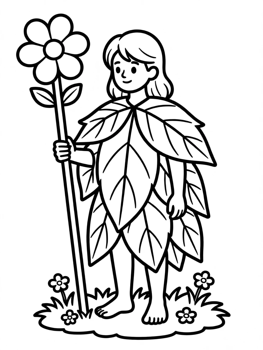 A nature druid with leaf clothing and flowering staff