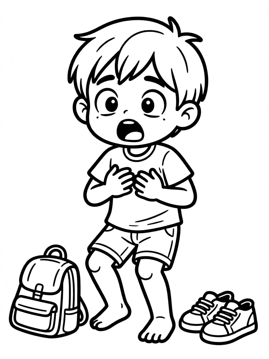 A frightened character with wide eyes and trembling knees
