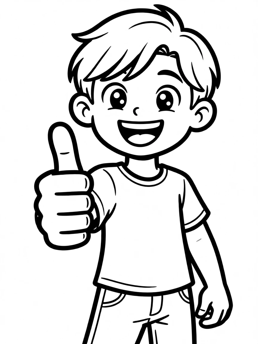 A confident character with sparkling smile and thumbs up