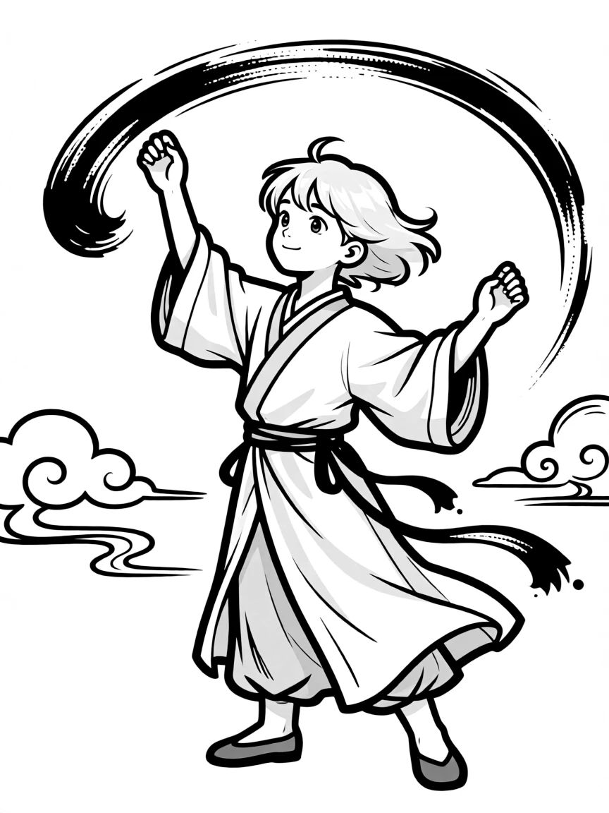 A calligraphy-inspired character with brush stroke elements