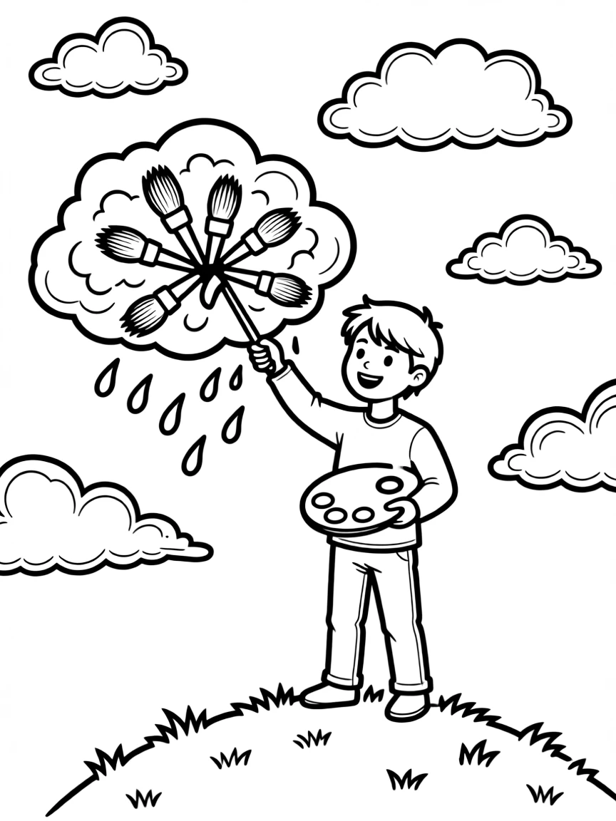 A weather painter with atmospheric brushes and cloud palette