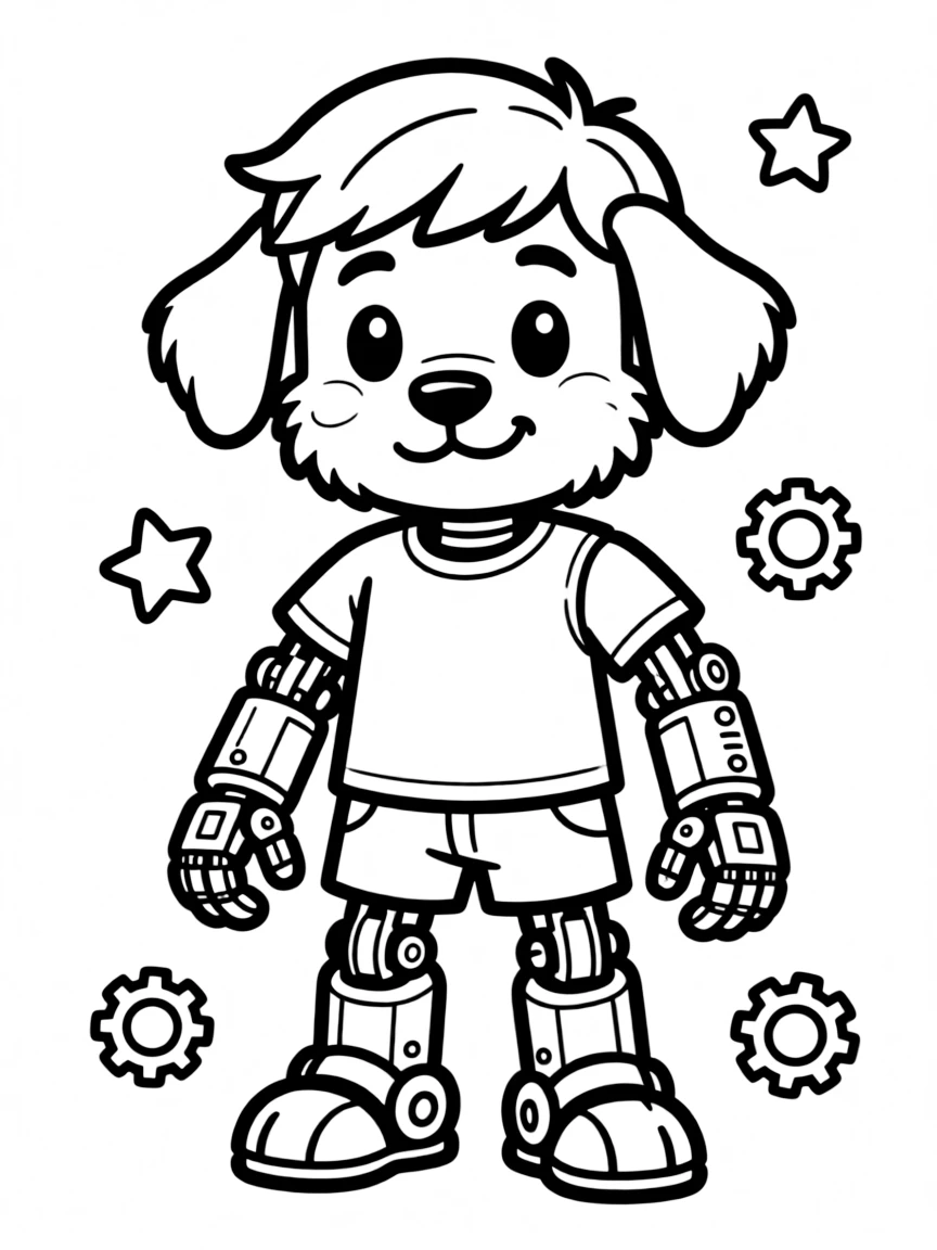Half-robot, half-animal character with mechanical paws