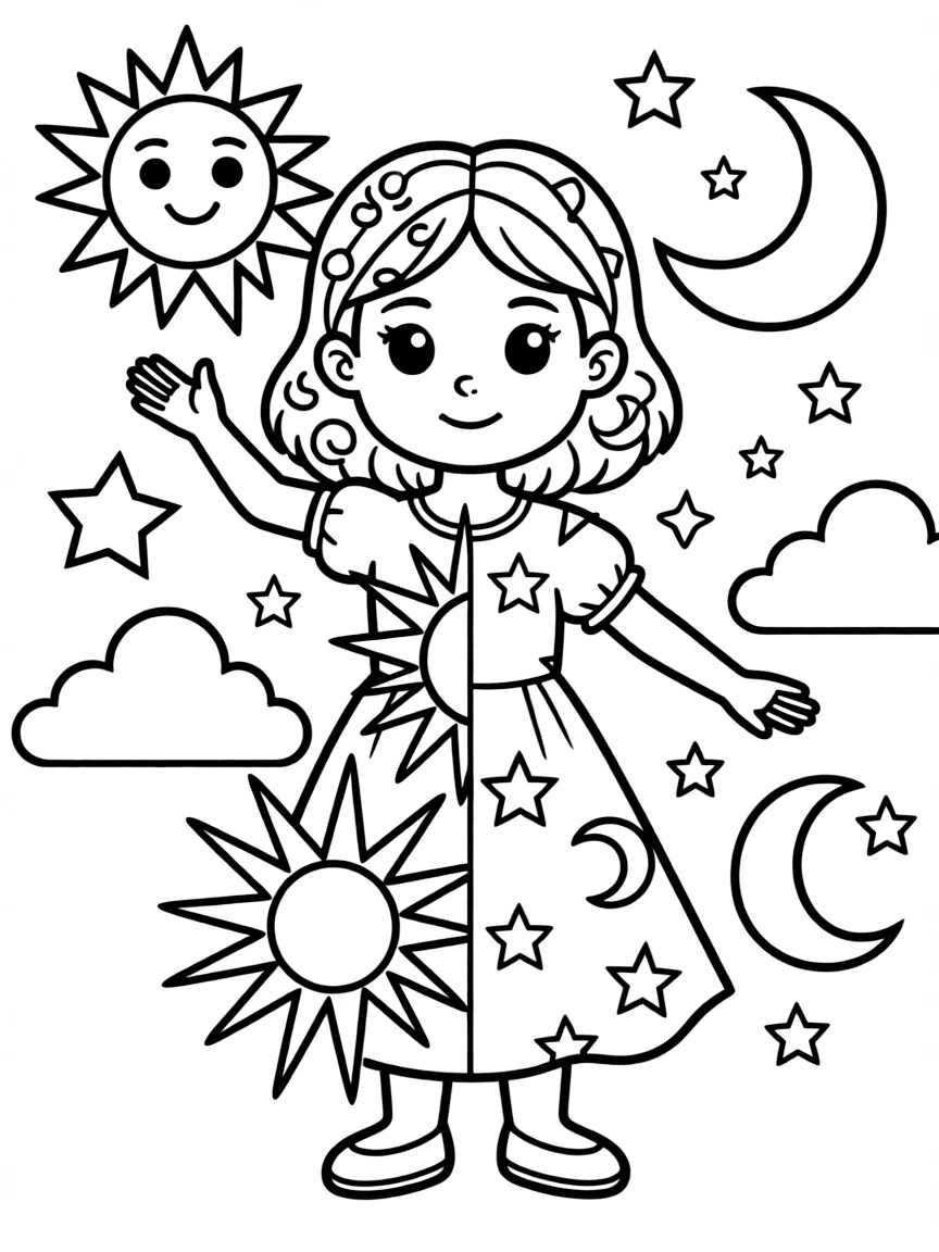 Half-day, half-night character with sun and moon aspects
