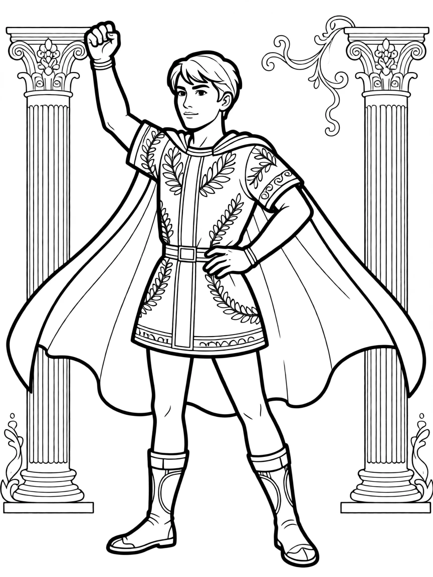 A Renaissance superhero with classical art motifs and cape