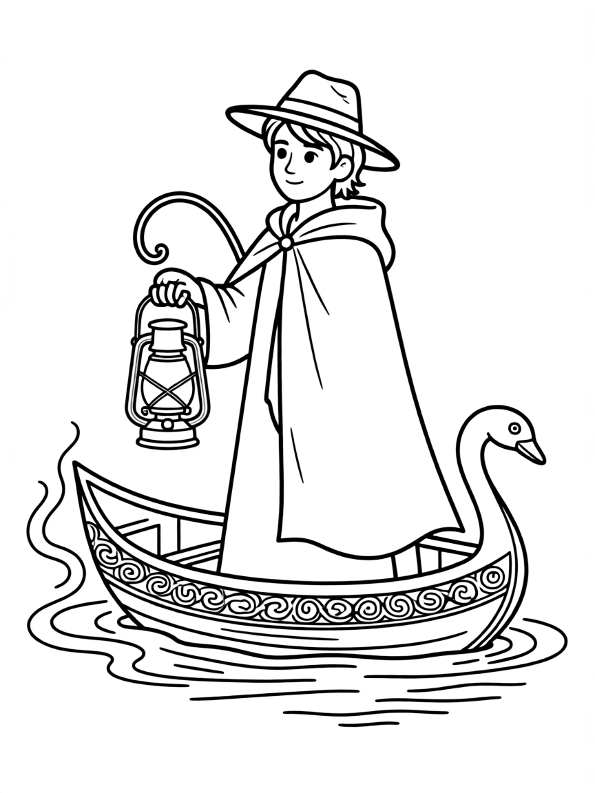 A soul ferryman with lantern and spectral boat
