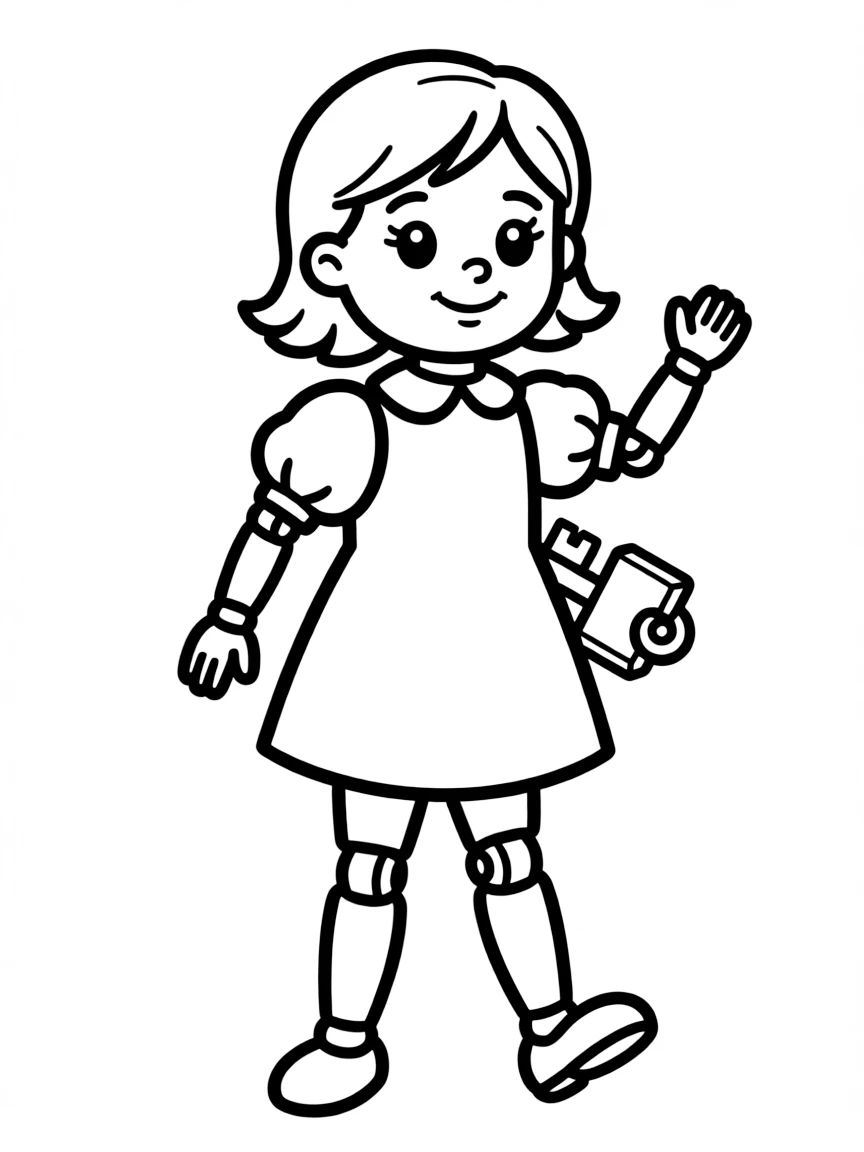 A wind-up doll with key in back and jointed limbs