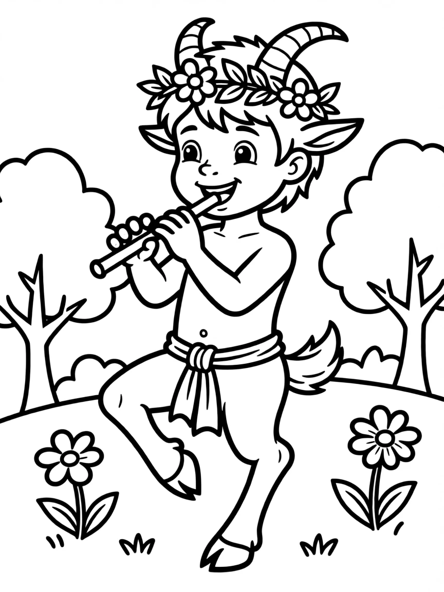 A satyr musician with pan flutes and dancing hooves