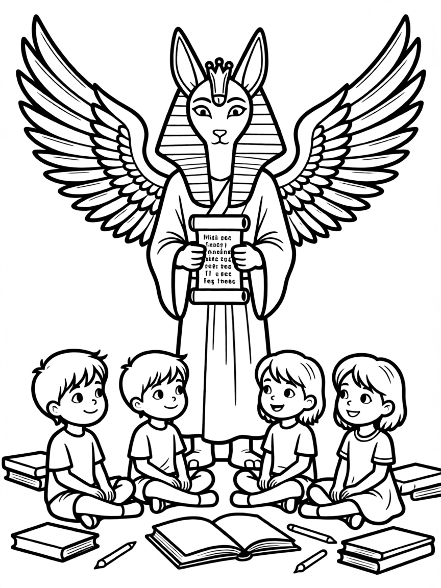 A sphinx teacher posing riddles to students