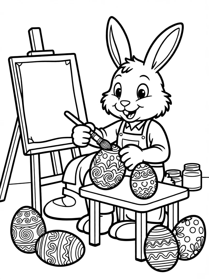An Easter bunny artist decorating elaborate eggs