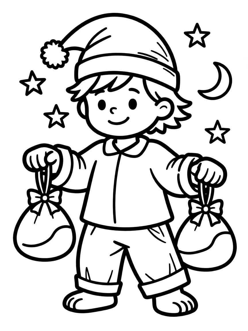 A sandman with dream sand pouches and sleeping cap