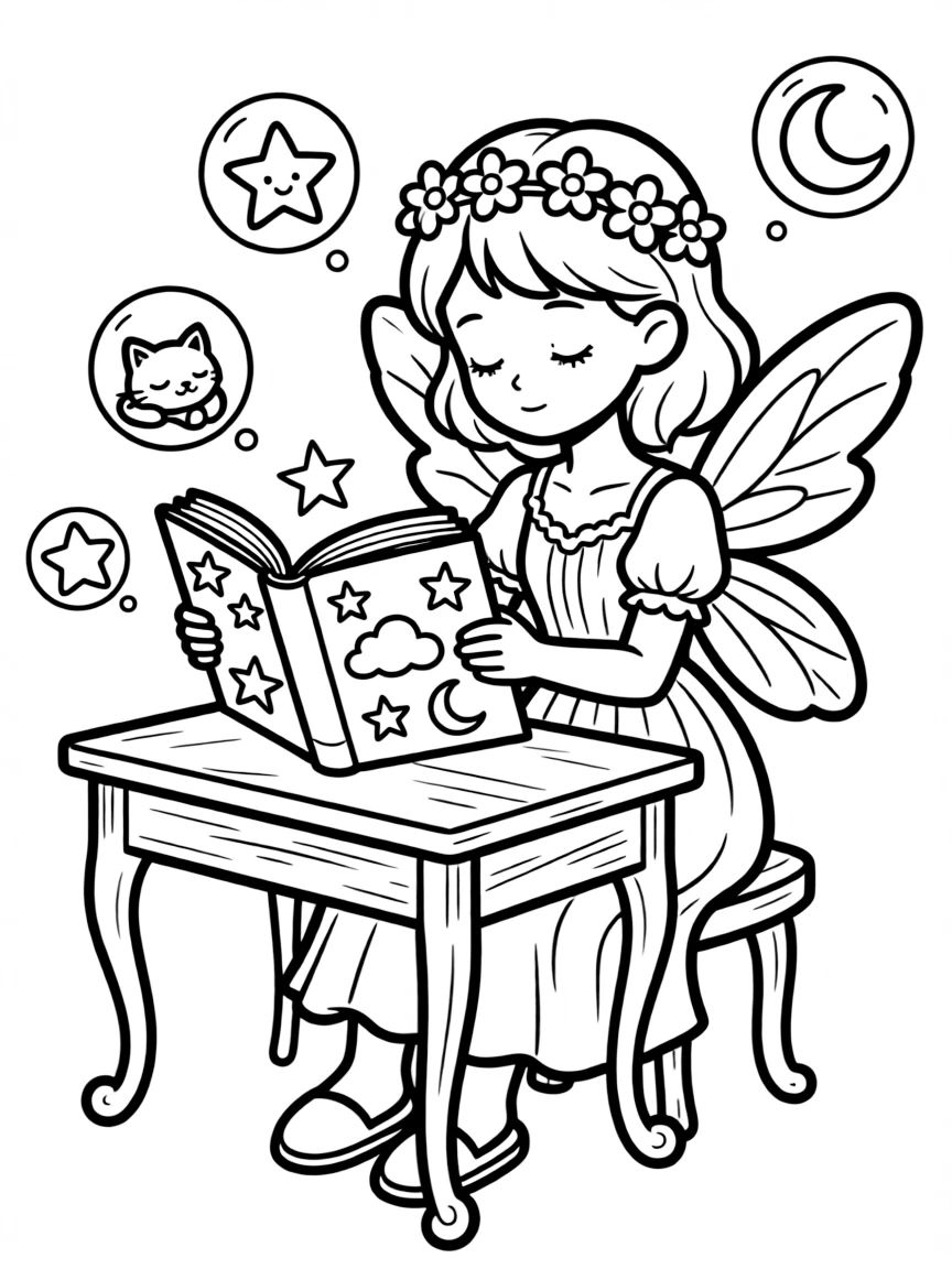 A sleep fairy cataloging dreams in a special book